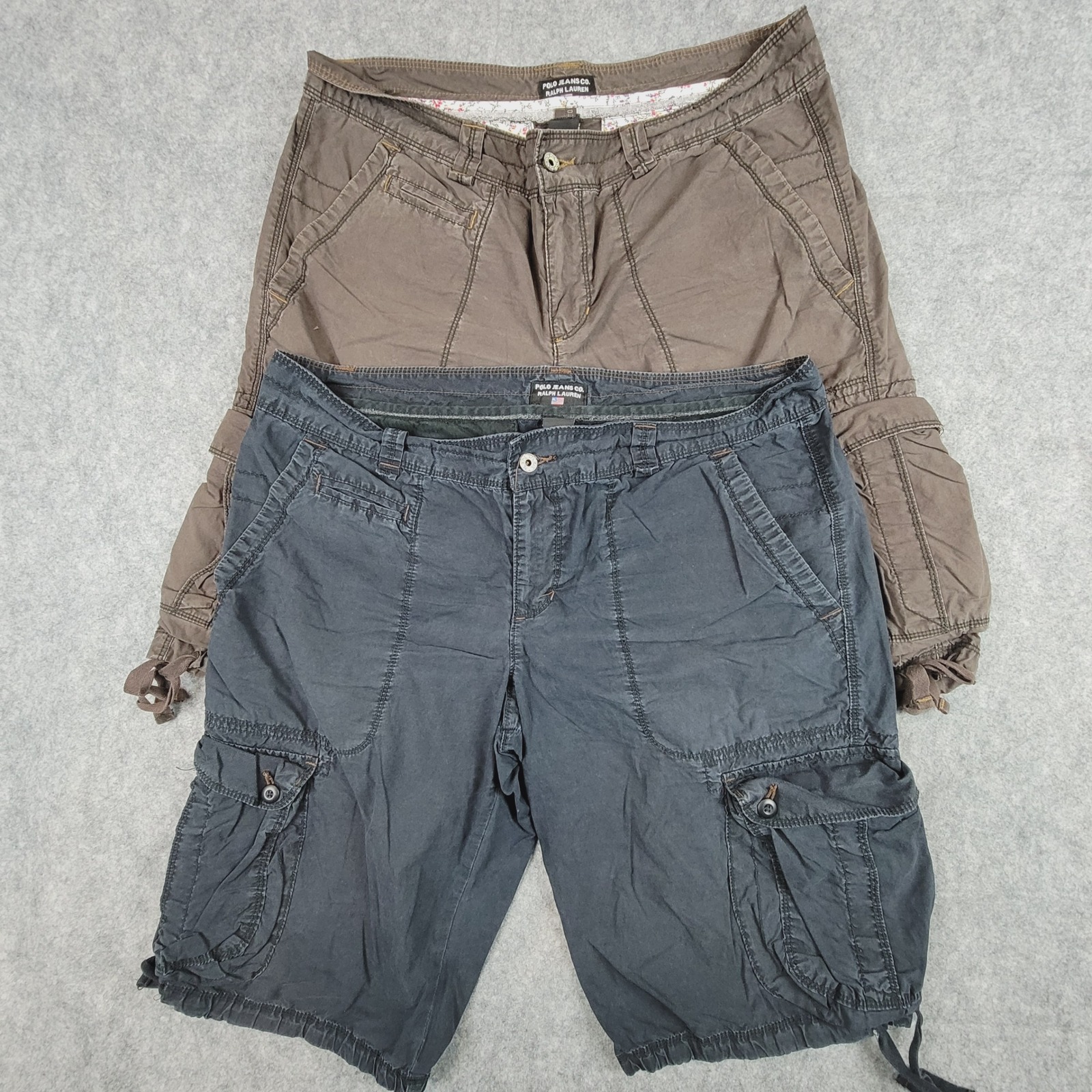 Lot Of 2 Polo Jeans Co Ralph Lauren Cargo Shorts Womens 12 Brown Navy Blue